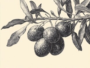 橄榄枝插画 果实与枝叶