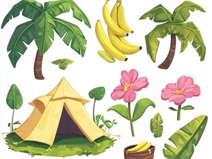 热带露营元素插画