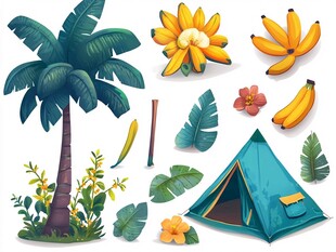 热带露营元素插画集