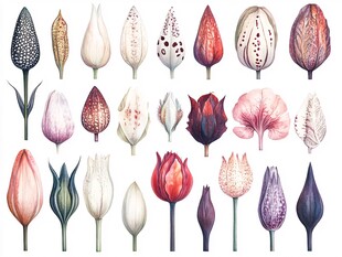 多彩手绘花卉花苞集合