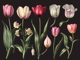复古风多彩郁金香花卉图