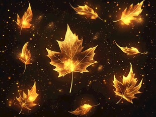 金色枫叶闪耀梦幻星空