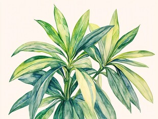 水彩绘绿植清新叶片图