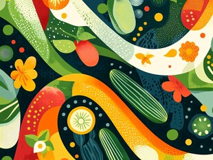 缤纷果蔬插画图案设计