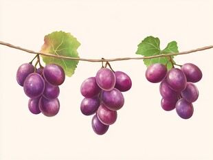 紫色葡萄挂枝插画