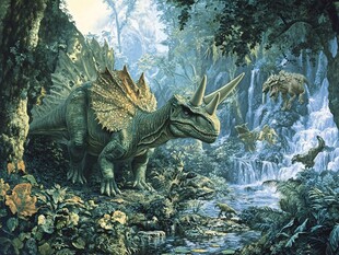 三角龙漫步于奇幻森林