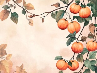 枝头橙果与绿叶的诗意图景