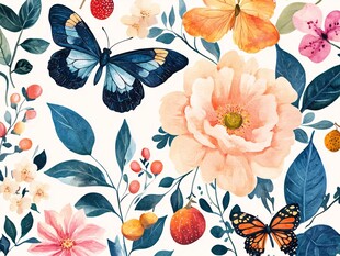 花卉蝴蝶唯美图案设计