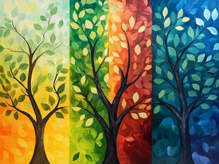 四季之树油画艺术作品