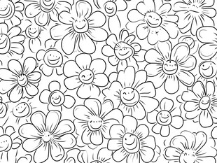 手绘笑脸花朵无缝图案