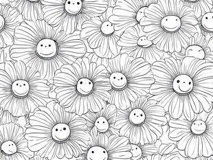 笑脸花朵黑白无缝图案