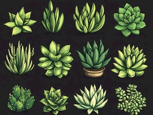 手绘多肉植物插画集合