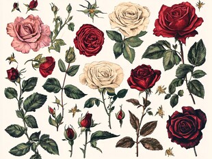复古风玫瑰花卉插画