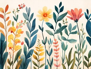手绘多彩花卉植物图案