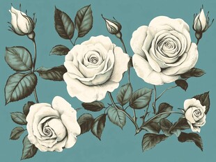 复古风白玫瑰花卉插画