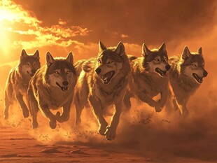 群狼奔腾的旷野壮丽景象