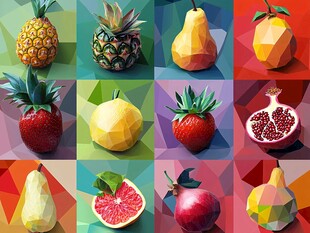 多彩低多边形风格水果集合