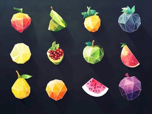 多边形风格缤纷水果集合