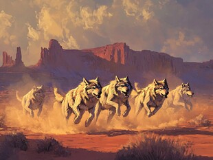 荒野狼群奔腾的壮丽景象