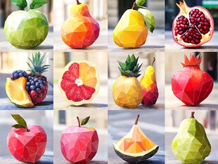 多边形风格缤纷水果集合