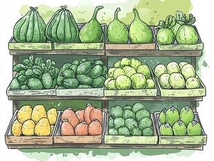 多彩水果陈列于木架之上