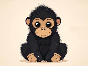 可爱小黑猩猩乖巧坐立