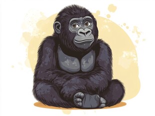 可爱大猩猩坐着的插画