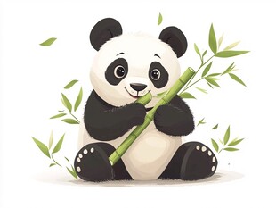 可爱熊猫抱竹憨态可掬