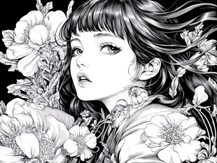 少女与繁花的梦幻绘卷