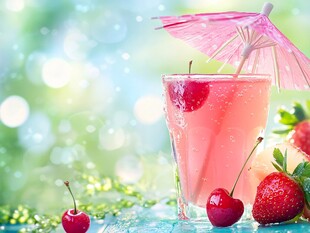 夏日粉色鲜果气泡特饮