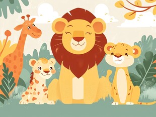 草原狮群与长颈鹿的温馨画面