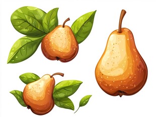 三个带叶梨子插画