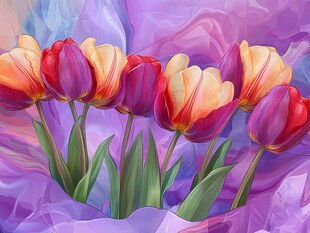 多彩郁金香绽放梦幻背景