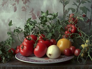 盘上多彩蔬果静物之美