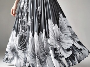 黑白花卉长裙优雅飘逸