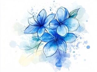 蓝色水彩风手绘花卉图案