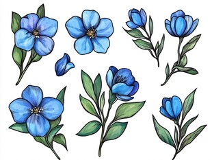 蓝色花卉插画素材集合