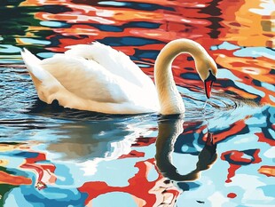 天鹅悠游于斑斓水波间