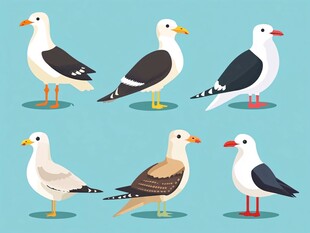 六种可爱海鸥插画集合