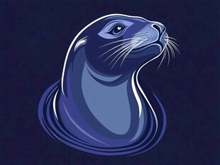 蓝色海豹头像插画