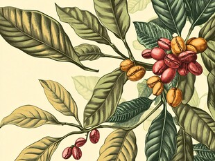 咖啡树的枝叶与果实特写