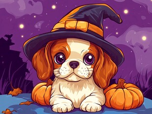 万圣节萌犬扮巫师