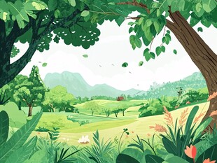 夏日绿野山林清新景象