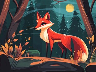 月夜森林中的赤狐