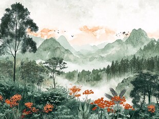 山林晨景 繁花点缀自然美