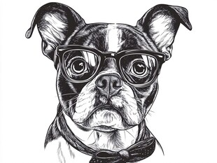 戴眼镜领结的可爱斗牛犬