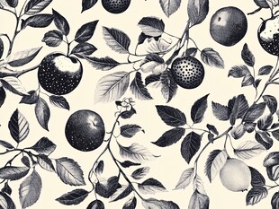 黑白水果枝叶图案纹理