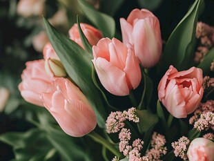 粉嫩郁金香花束的美丽