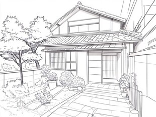日式庭院住宅线稿图