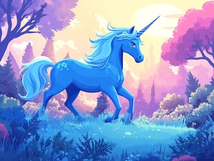 梦幻森林中的蓝色独角兽